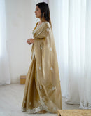 Dark Beige Tissue Silk Embroidery Saree