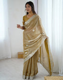 Dark Beige Tissue Silk Embroidery Saree