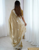 Dark Beige Tissue Silk Embroidery Saree
