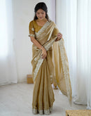 Dark Beige Tissue Silk Embroidery Saree