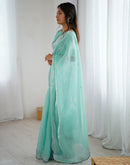 Sky Blue Tissue Silk Embroidery Saree