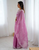 Pink Tissue Silk Embroidery Saree
