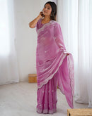 Pink Tissue Silk Embroidery Saree