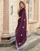 Wine Tissue Silk Sequence Embroidery Saree
