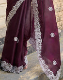 Wine Tissue Silk Sequence Embroidery Saree