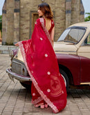 Red Tissue Silk Sequence Embroidery Saree