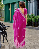 Rani Pink Tissue Silk Sequence Embroidery Saree