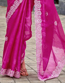 Rani Pink Tissue Silk Sequence Embroidery Saree