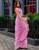 Light Pink Tissue Silk Sequence Embroidery Saree