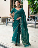 Green Tissue Silk Sequence Embroidery Saree