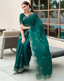 Green Tissue Silk Sequence Embroidery Saree