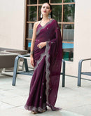 Wine Tissue Silk Sequence Embroidery Saree