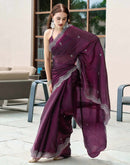 Wine Tissue Silk Sequence Embroidery Saree