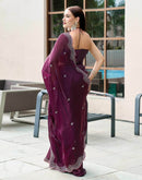Wine Tissue Silk Sequence Embroidery Saree