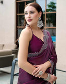 Wine Tissue Silk Sequence Embroidery Saree