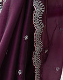 Wine Tissue Silk Sequence Embroidery Saree