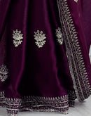 Wine Tissue Silk Embroidery Saree