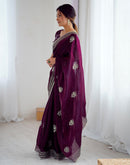 Wine Tissue Silk Embroidery Saree