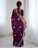 Wine Tissue Silk Embroidery Saree