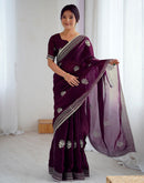 Wine Tissue Silk Embroidery Saree