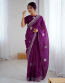 Dark Purple Tissue Silk Embroidery Saree