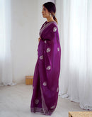 Dark Purple Tissue Silk Embroidery Saree