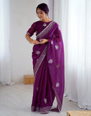 Dark Purple Tissue Silk Embroidery Saree