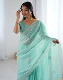 Sea Green Tissue Silk Embroidery Saree