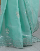 Sea Green Tissue Silk Embroidery Saree