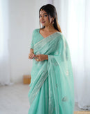 Sea Green Tissue Silk Embroidery Saree
