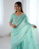 Sea Green Tissue Silk Embroidery Saree