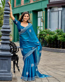 Peacock Blue Tissue Silk Sequence Embroidery Saree
