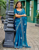 Peacock Blue Tissue Silk Sequence Embroidery Saree