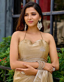 Beige Tissue Silk Sequence Embroidery Saree