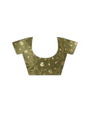 Olive Green Chinnon Foil Printed Saree