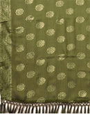 Olive Green Chinnon Foil Printed Saree
