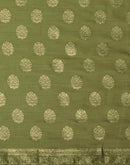 Olive Green Chinnon Foil Printed Saree