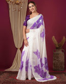 Off White Silk Floral Foil Printed Saree