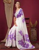 Off White Silk Floral Foil Printed Saree