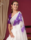 Off White Silk Floral Foil Printed Saree