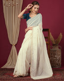 Cream Shimmer Pearl Work Embroidery Saree
