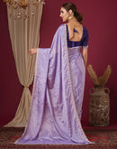 Lavender Shimmer Pearl Work Embroidery Saree