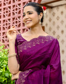 Dark Purple Tissue Silk Stone Work Swarovski Saree