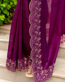 Dark Purple Tissue Silk Stone Work Swarovski Saree