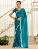 Turquoise Blue Shimmer Embroidery Saree