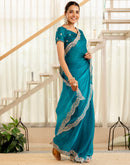 Turquoise Blue Shimmer Embroidery Saree