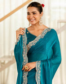 Turquoise Blue Shimmer Embroidery Saree