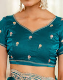 Turquoise Blue Shimmer Embroidery Saree
