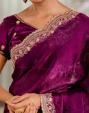 Magenta Shimmer Embroidery Saree