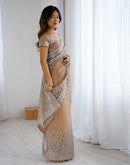 Dark Beige Net Sequence Saree